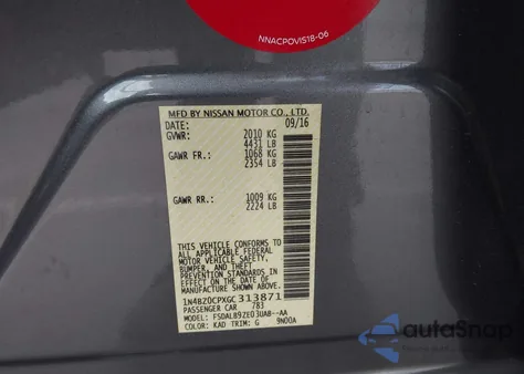 2016 Nissan Leaf S из США, поврежденный, VIN 1N4BZ0CPXGC313871